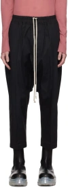 Rick Owens Black Porterville Drawstring Cropped Trousers In 09 Black