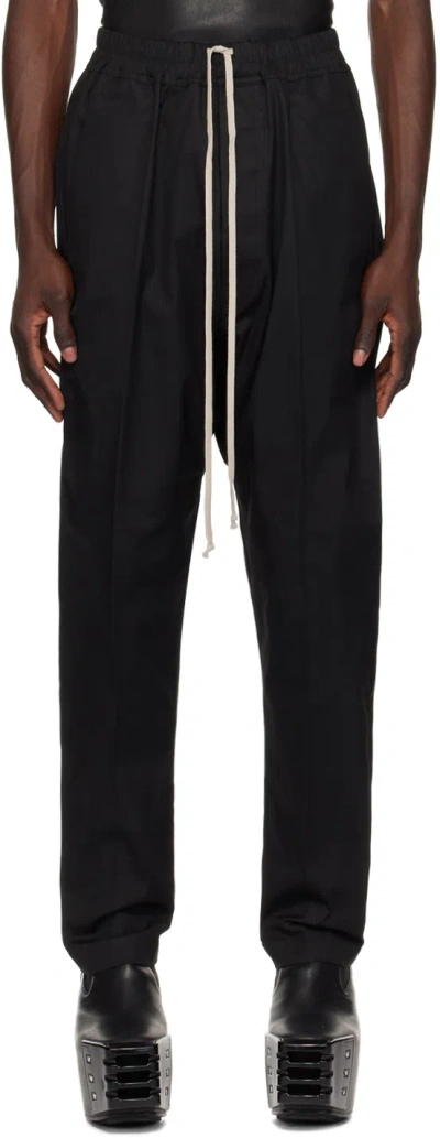 Rick Owens Black Porterville Drawstring Long Trousers In 09 Black