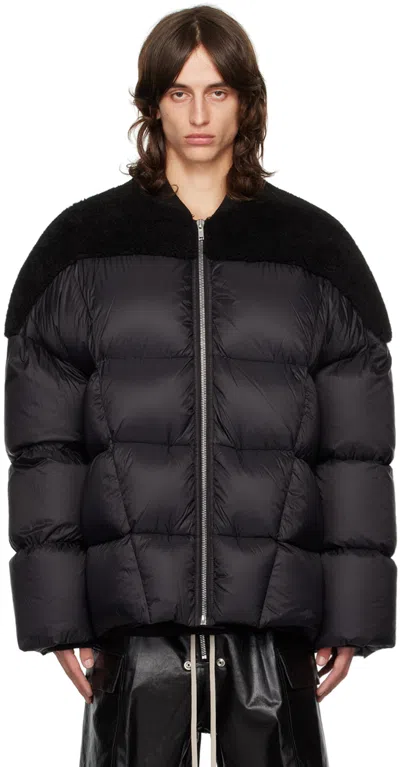 Rick Owens Black Porterville Flight Shearling Downjacket In 090909 Black/black/b
