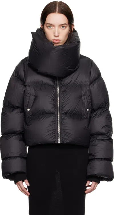 Rick Owens Black Porterville Funnel Neck Down Jacket In 09 Black