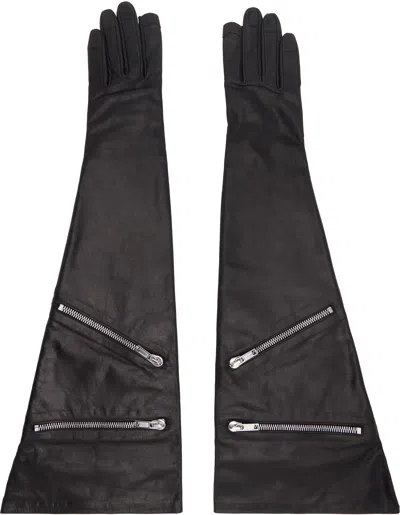 Rick Owens Black Porterville Gauntlet Gloves In 09 Black