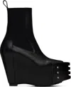 RICK OWENS BLACK PORTERVILLE GRILLED WEDGE BEATLE CHELSEA BOOTS