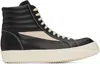 Rick Owens Men Leather High Vintage Sneaks In 911 Black/milk/milk