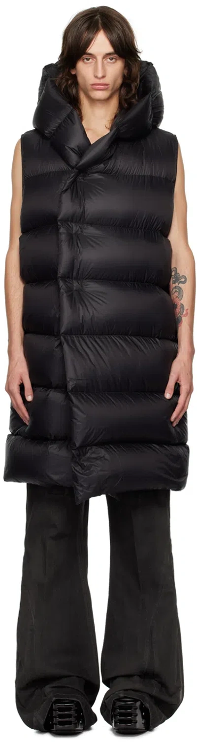 Rick Owens Black Porterville Hooded Liner Down Vest In 09 Black