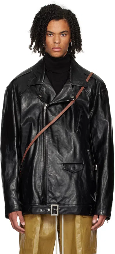Rick Owens Black Porterville Jumbo Luxe Stooges Leather Jacket In 09 Black