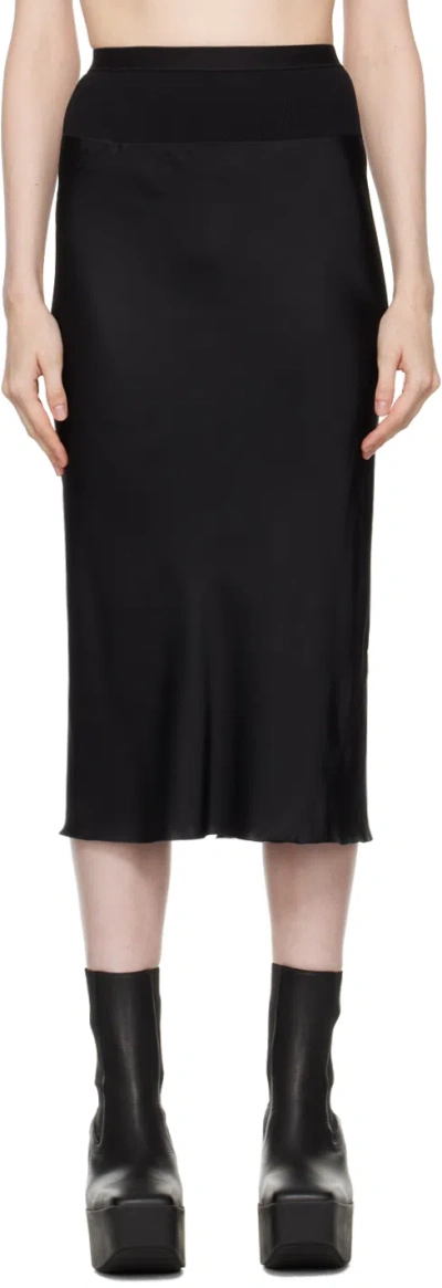 Rick Owens Black Porterville Knee Bias Midi Skirt In 09 Black