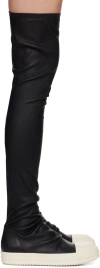 Rick Owens Black Knee-high Sneakers With Platform In Leather Woman In 911 Black/milk