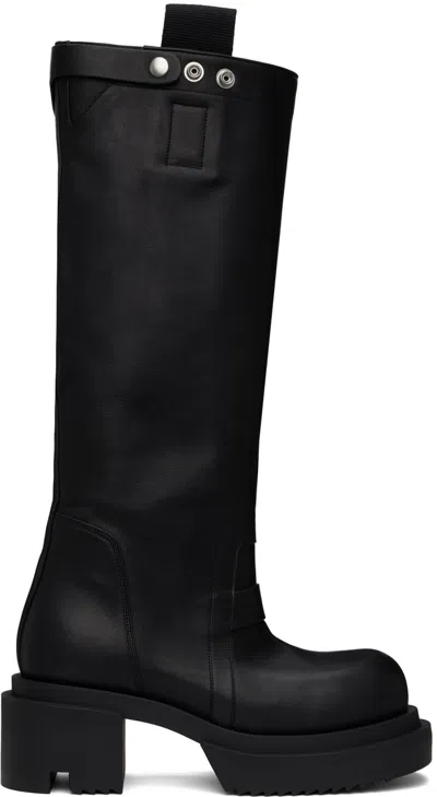 Rick Owens Black Porterville Knee Pull On Bogun Tall Boots In 09 Black