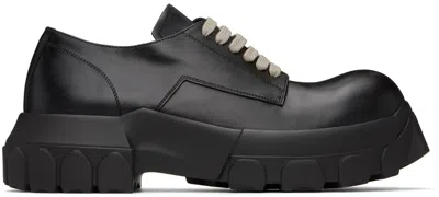 Rick Owens Mens Black Bozo Tractor Platform Leather Oxford Shoes