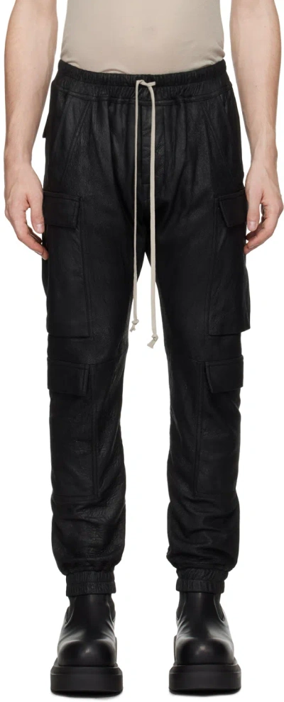 Rick Owens Black Mastodon Megacargo Leather Pants In 09 Black