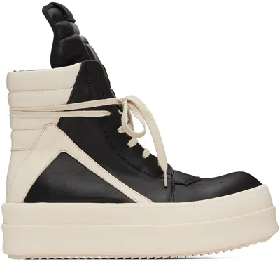 Rick Owens Black & Off-white Geobasket Trainers In 911 Black/milk/milk