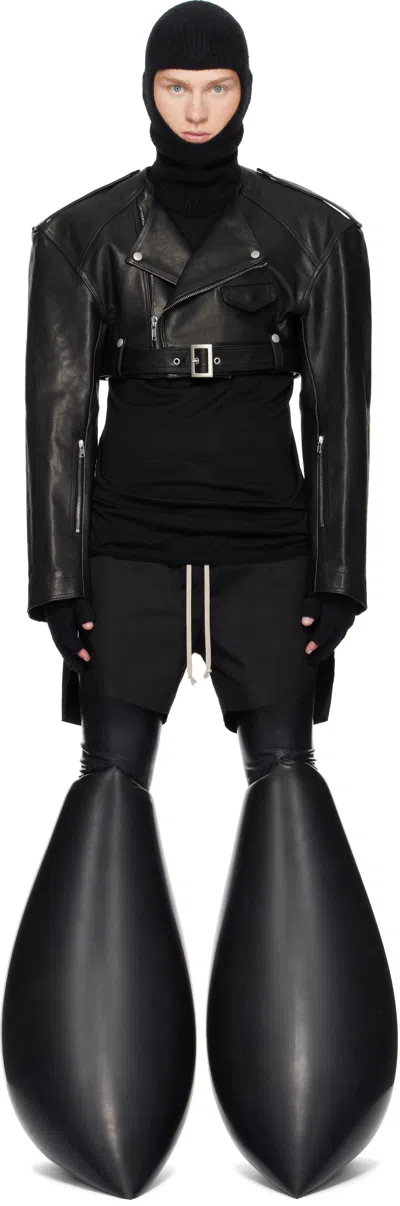 Rick Owens Black Porterville Micro Leather Biker Jacket In 09 Black