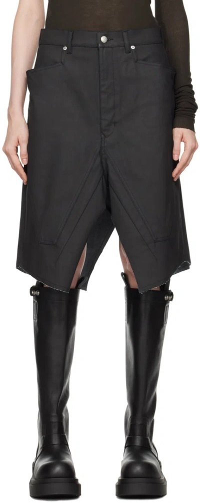 Rick Owens Black Porterville Silvered Denim Midi Skirt In 09 Black