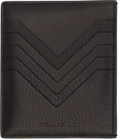 Rick Owens Black Porterville Square Soft Grain Card Holder In Brown