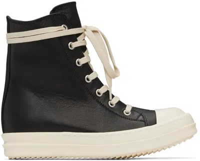 Rick Owens Black Porterville Washed Calf Sneakers In 911 Black/milk