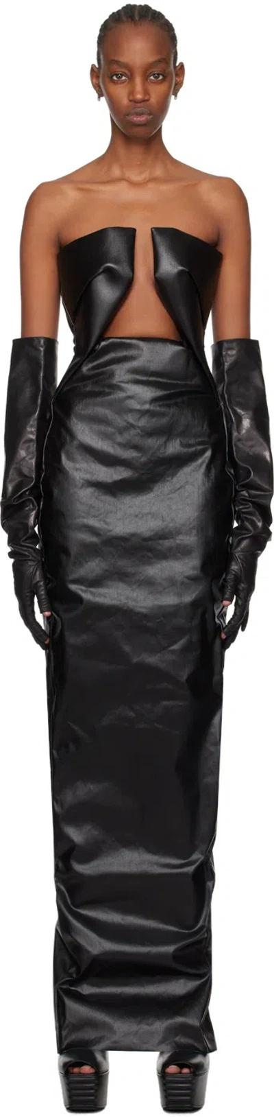 Rick Owens Black Prong Denim Maxi Dress In 09 Black
