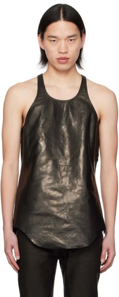 Rick Owens Black Racer Back Leather Tank Top In 09 Black