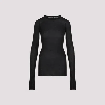 RICK OWENS BLACK RIB LS T VISCOSE TOP