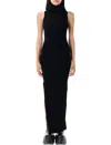 Rick Owens Ankle Length Ribbed Turtleneck Dress In Black