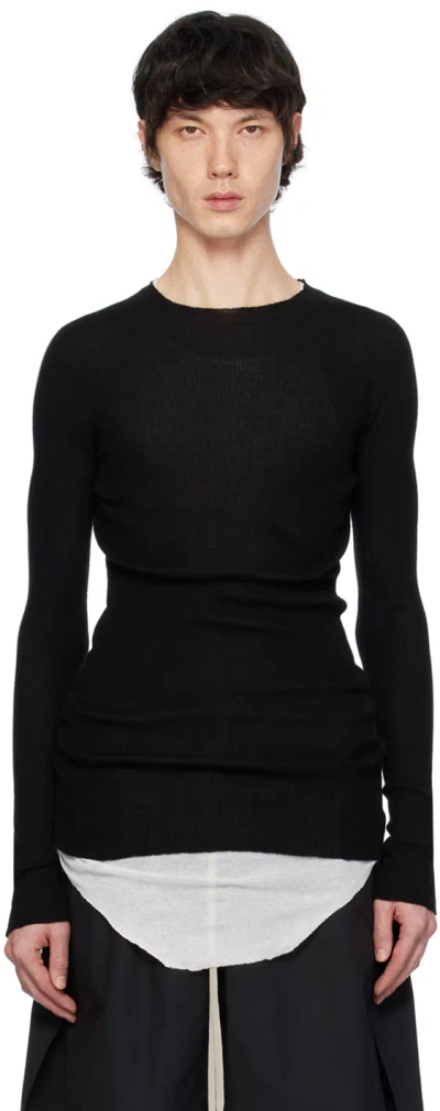 Rick Owens Black Ribbed Sweater In 09 Black