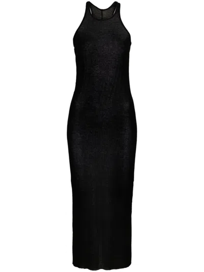 RICK OWENS BLACK RIBBED TANK MIDI DRESS