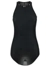 Rick Owens Black Ribbed Tank Top With Curved Hem In Viscose And Silk Blend Woman In Black
