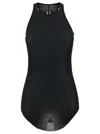 Rick Owens Black Ribbed Tank Top With Curved Hem In Viscose And Silk Blend Woman In Black