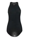 Rick Owens Black Ribbed Tank Top With Curved Hem In Viscose And Silk Blend Woman In Black