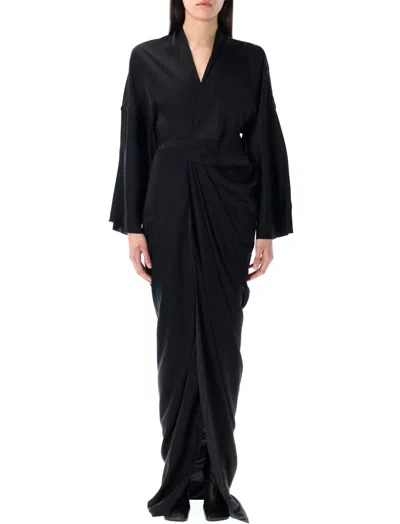 Rick Owens Black Satin Wrap Gown
