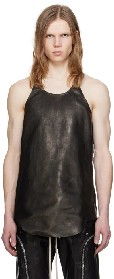 Rick Owens Black Scoop Neck Leather Tank Top In 09 Black