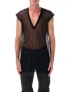 Rick Owens Black Sheer Wool Deep V Tank In Black