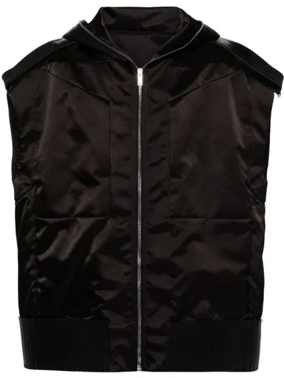 Rick Owens Sleeveless Econyl® Hooded Jacket - Men's - Cotton/econyl®/calf Leather In Black