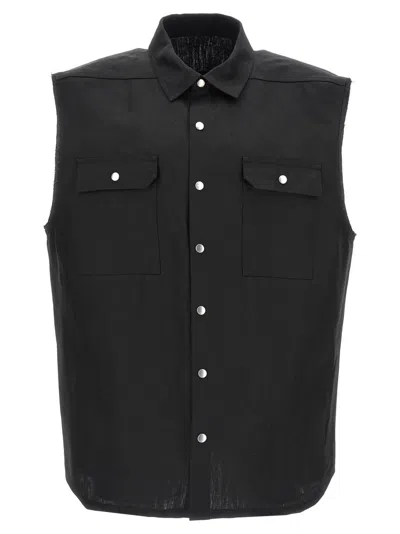 RICK OWENS BLACK SLEEVELESS SHIRT