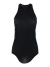 Rick Owens Black Ribbed Tank Top With Curved Hem In Viscose And Silk Blend Woman In Black