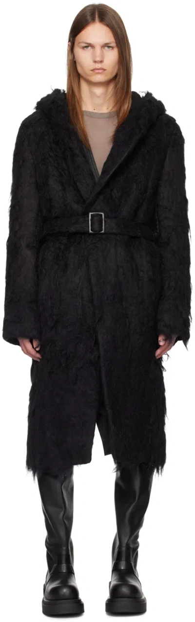Rick Owens Black Slim Hoodie Coat In 09 Black