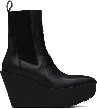 Rick Owens Black Concordians Sliver Platform Beatle Chelsea Boots