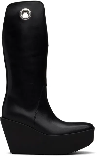 Rick Owens Black Sliver Platform Kowboy Boots In 09 Black