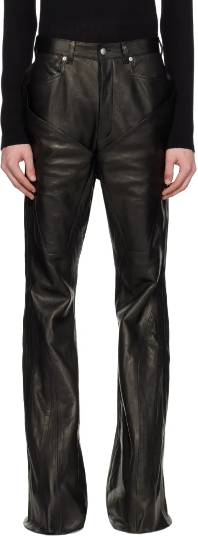 Rick Owens Black Slivered Leather Trousers In 09 Black