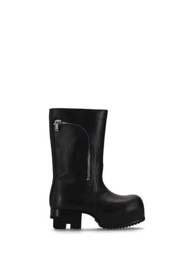 RICK OWENS BLACK SOLID ROUND TOE BOOTS