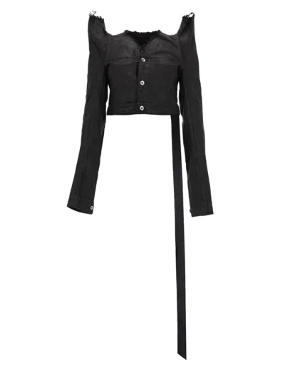 RICK OWENS BLACK SOLID V NECK JACKET