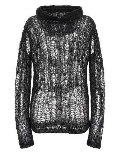 RICK OWENS BLACK SPIDER HOODED SWEATER