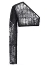 Rick Owens Ziggy One-sleeve Cropped Open-knit Top In Black