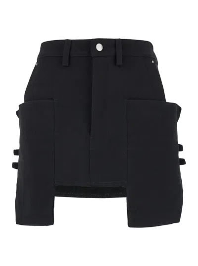 Rick Owens 'stefan' Black Mini-skirt With Patch Pockets In Wool Woman