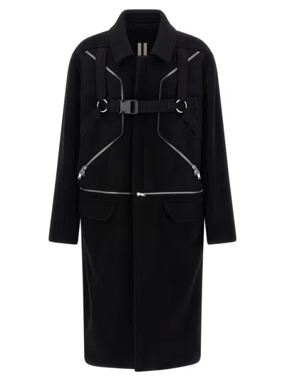 RICK OWENS BLACK STRAP DETAIL COAT