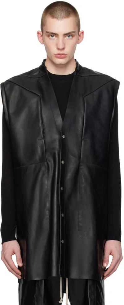 Rick Owens Black Strobe Jumbo Leather Waistcoat In 09 Black