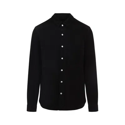 RICK OWENS BLACK SUEDE LEATHER OUTER SHIRT