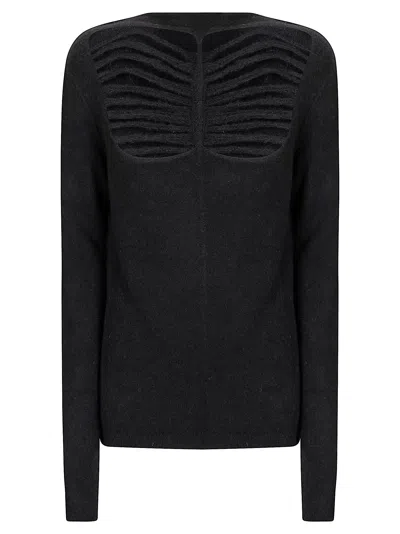 Rick Owens Black Sweater With Distressed Effect And Cut-out Details On The Front In Alpaca Blend Woman