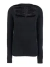 Rick Owens Black Sweater With Distressed Effect And Cut-out Details On The Front In Alpaca Blend Woman In Blue
