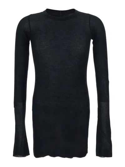 Rick Owens Black T-shirt With Ribbed Design And Round Neck In Viscose And Silk Blend Man