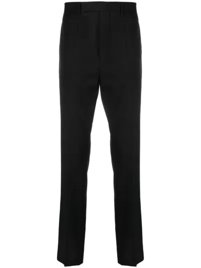 RICK OWENS BLACK OFF-CENTRE TAPERED-LEG TROUSERS